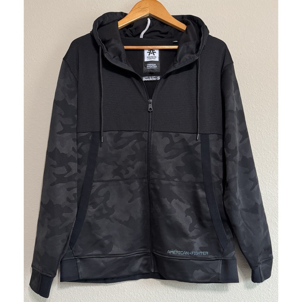 American Fighter GraphicJacket Mens XL‎ Premium Athletics Black Camo Grunge